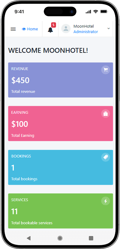 Hotel booking script admin dashboard screen