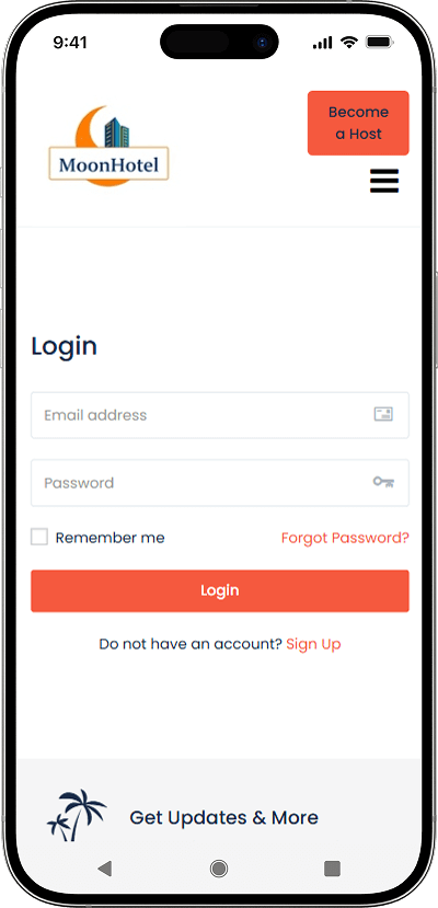Hotel booking script login screen