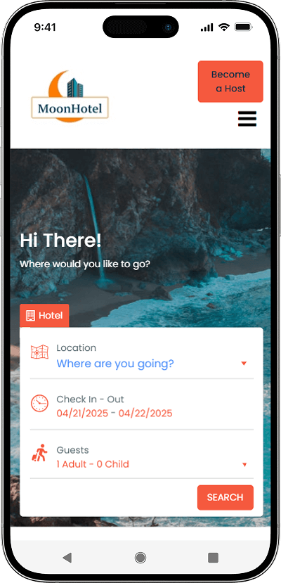 Hotel booking script search screen