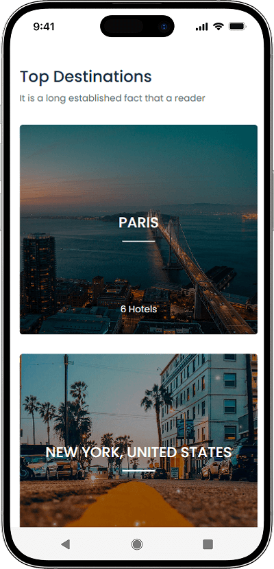 Hotel booking script top destinations screen