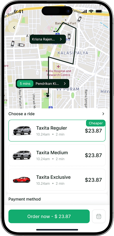 Taxi booking script choose a ride screen