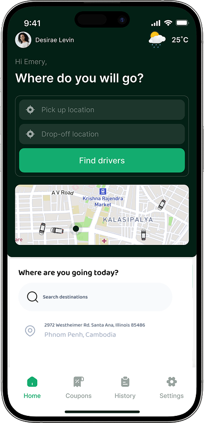 Taxi booking script home screen