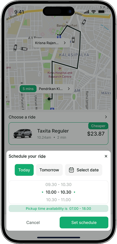 Taxi booking script schedule your ride screen