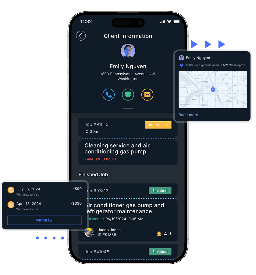Uber for mechanics client information and invoice feature