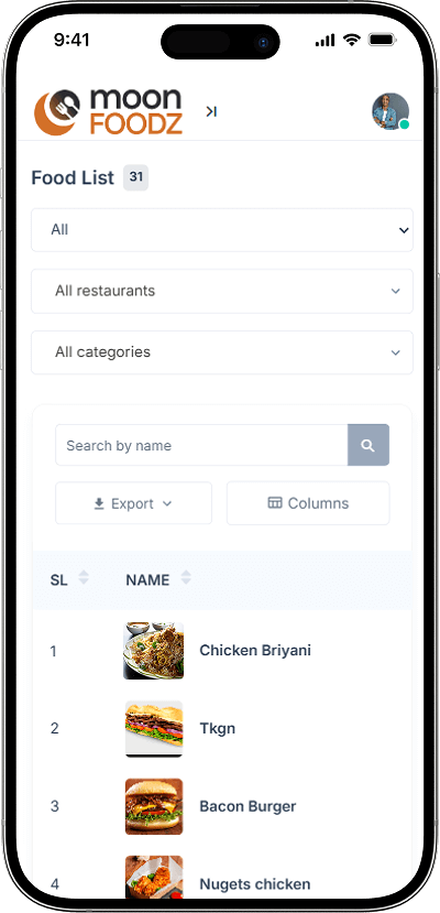 Doordash clone food list screen