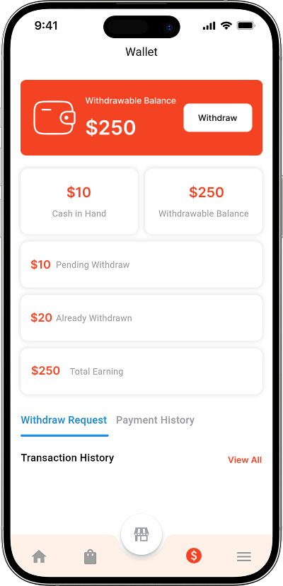 Doordash clone in-app wallet screen