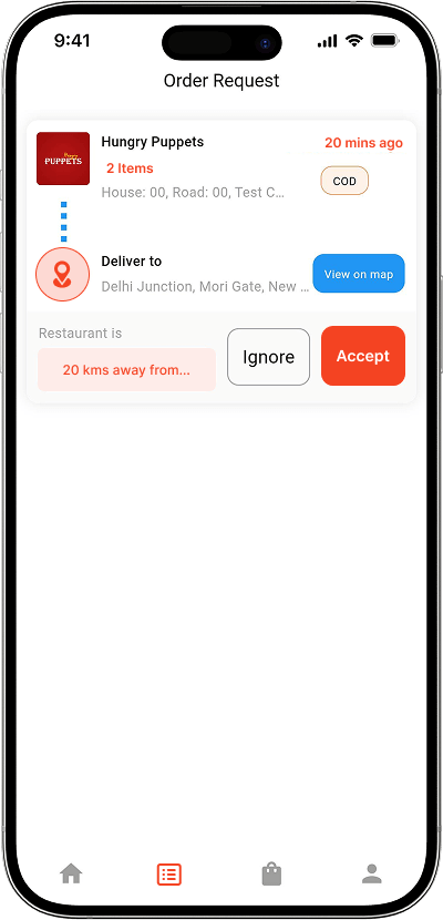 Doordash clone order request screen