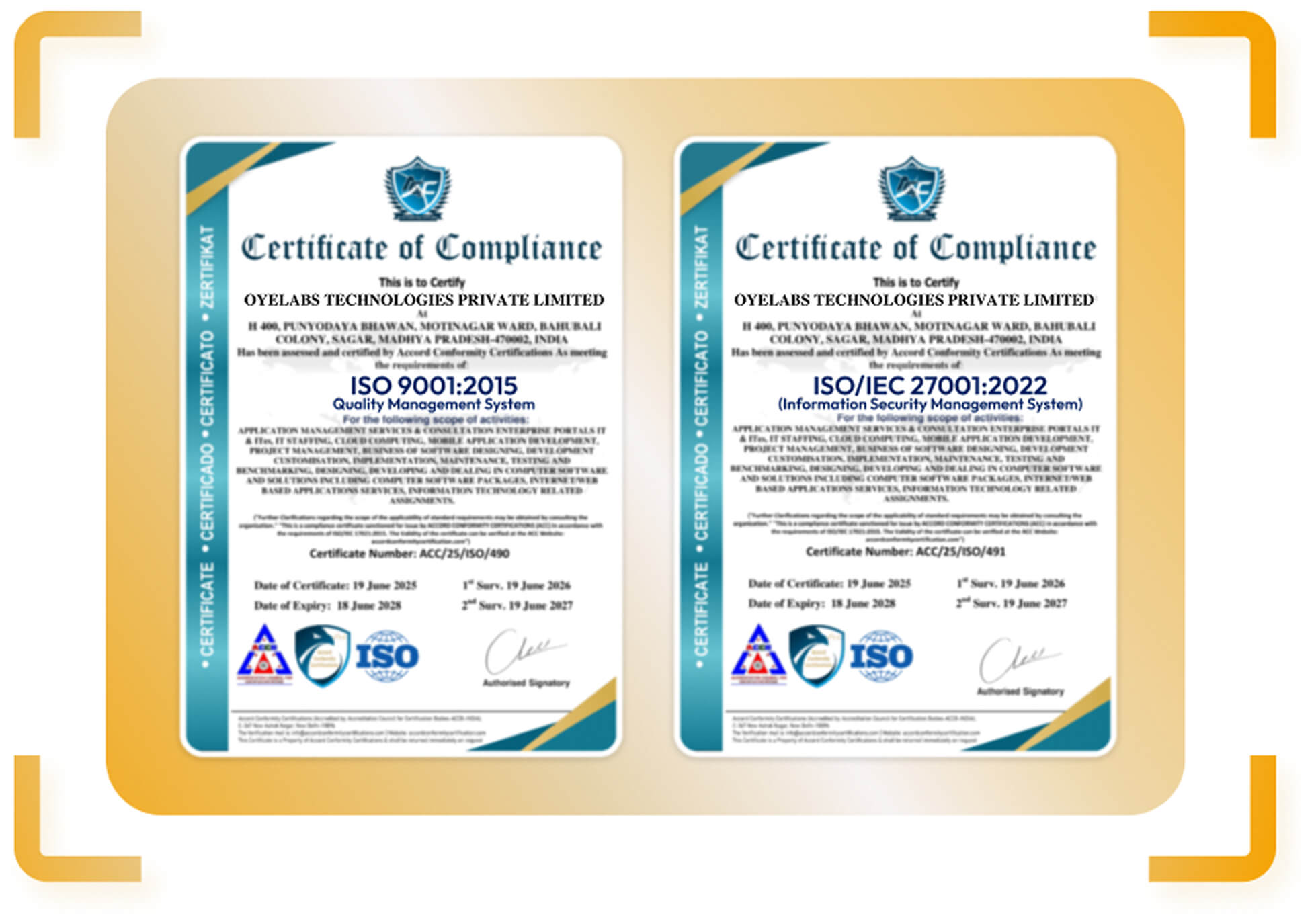 ISO Certified Oyelabs