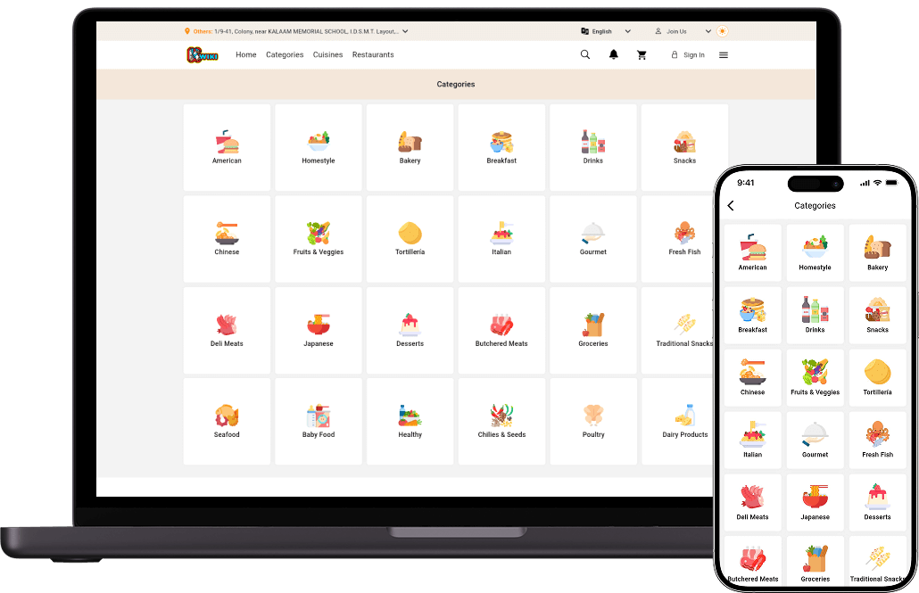 Kwiki order food by category screen