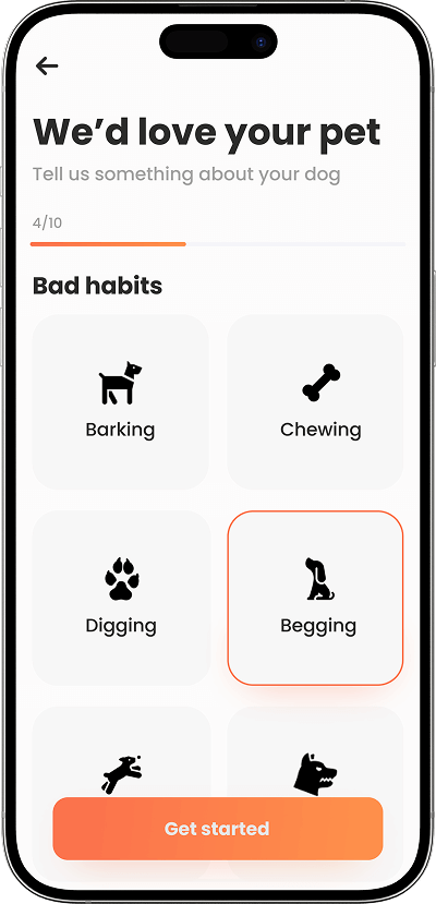 Uber for Dog Walking app select bad habits of pets screen