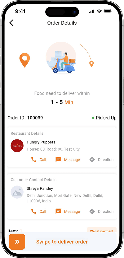 Ubereats clone delivery driver order details screen