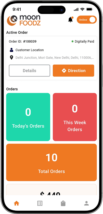 Ubereats clone driver dashboard screen