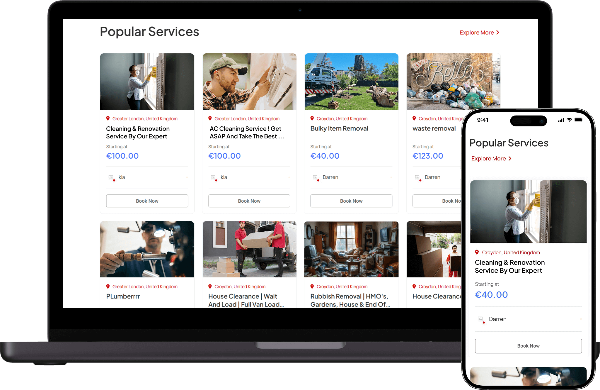 ideliverr popular services screen