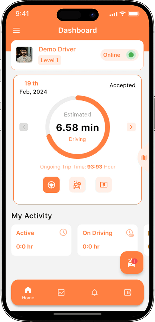 DiDi clone driver dashboard screen
