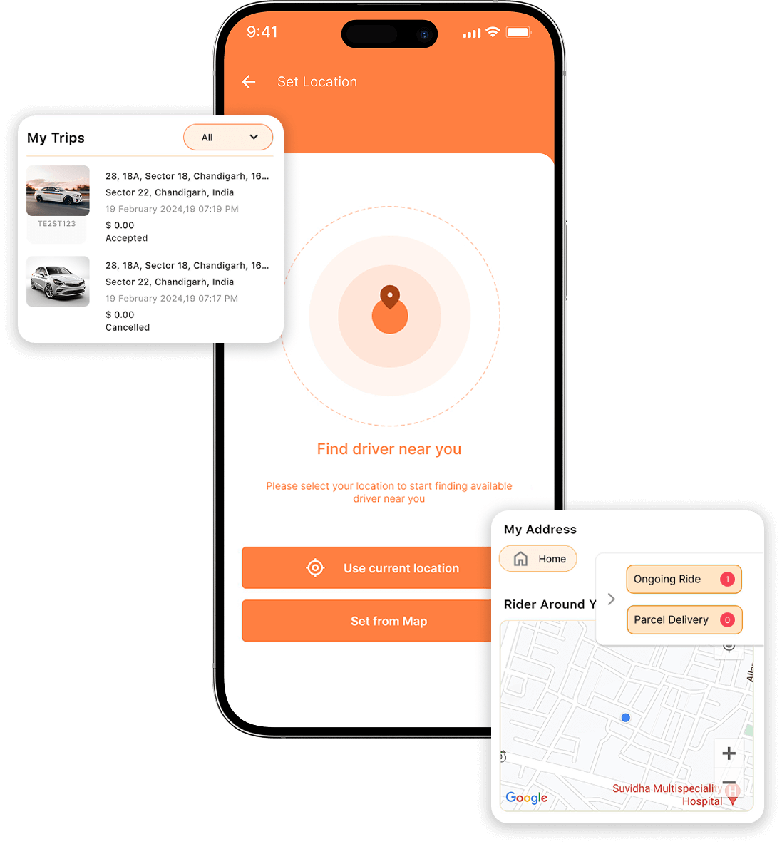 DiDi clone find nearby drivers and trip history features