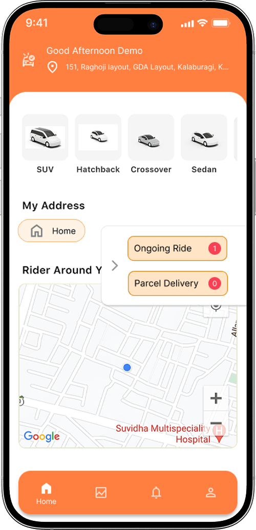 DiDi clone homepage screen