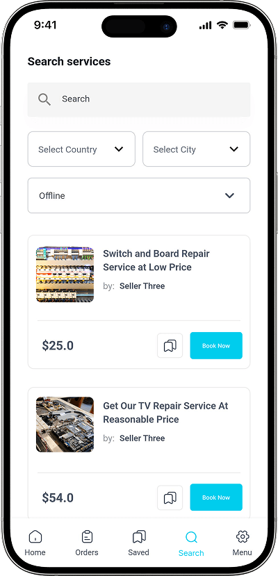 Handy clone search services screen