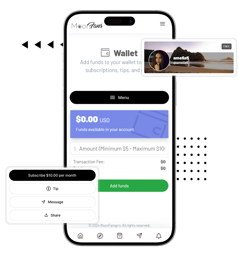 Patreon clone in-app wallet and tips features