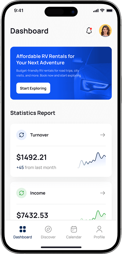 RVezy clone RV owner dashboard screen