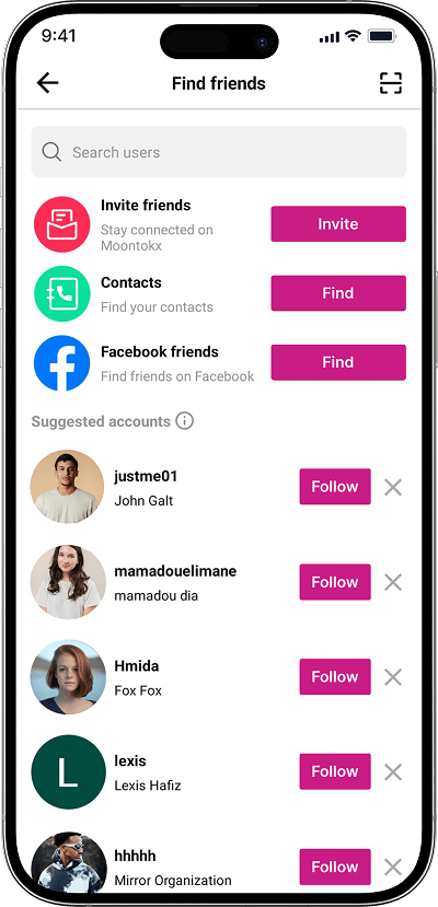 Triller clone Find friends screen