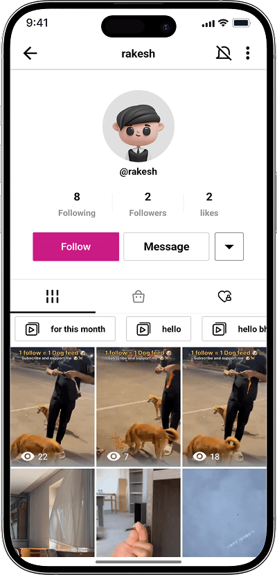 Triller clone user profile screen