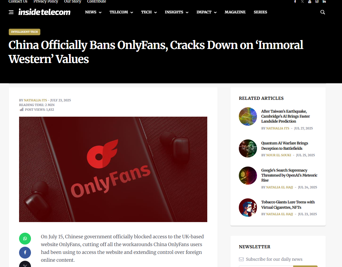 China’s OnlyFans Ban