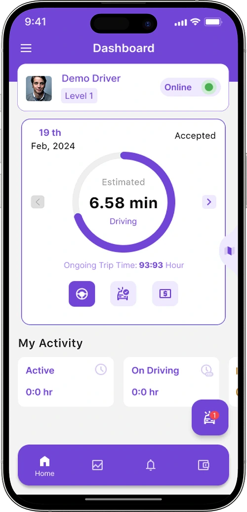 Cabify clone driver dashboard screen