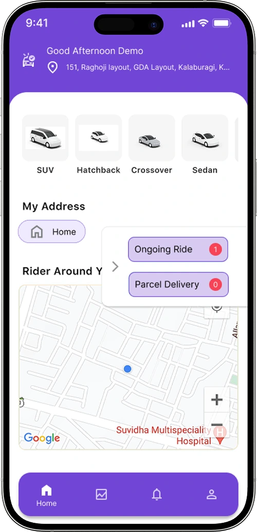 Cabify clone homepage screen
