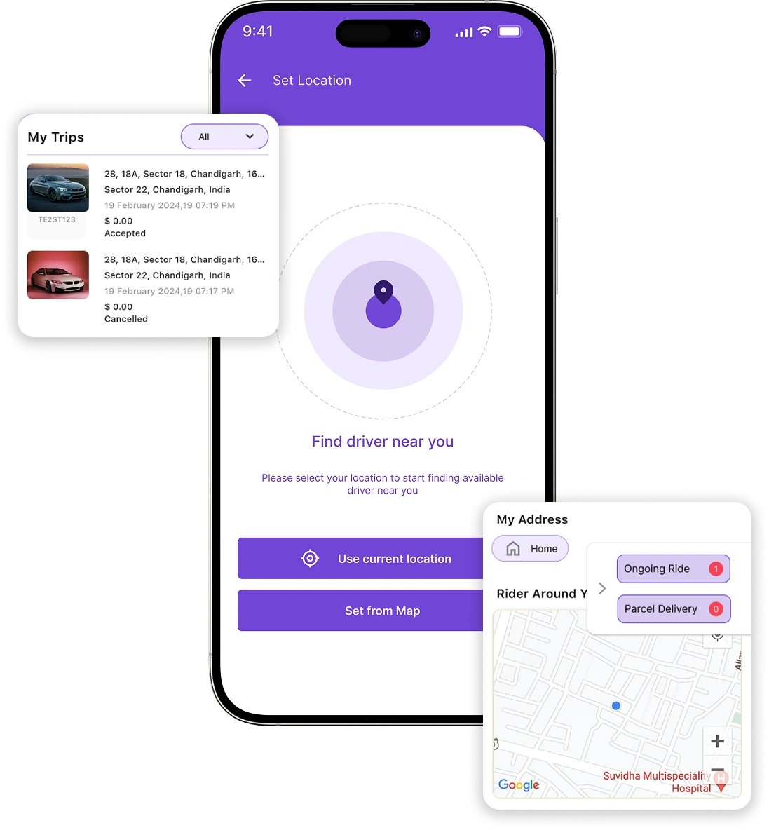 Cabify clone trip history and address features