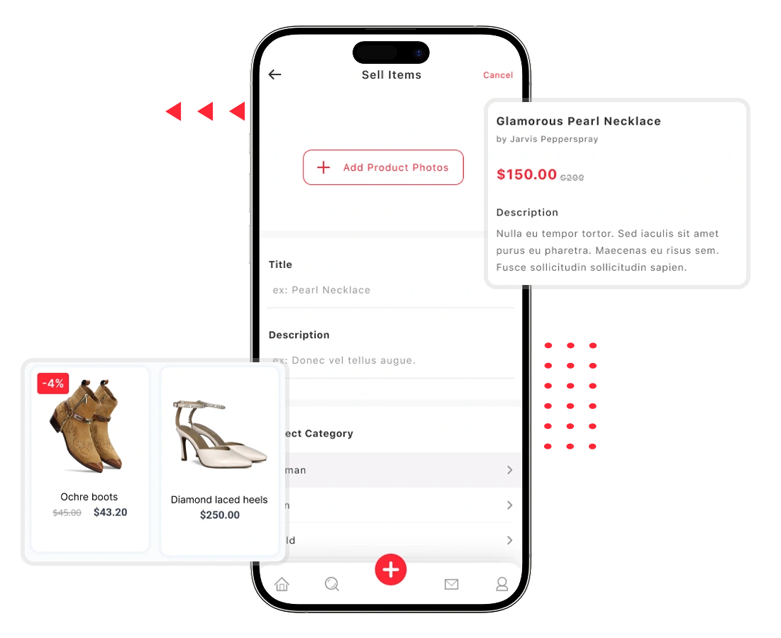 Carousell clone easy product listing with photos and description features