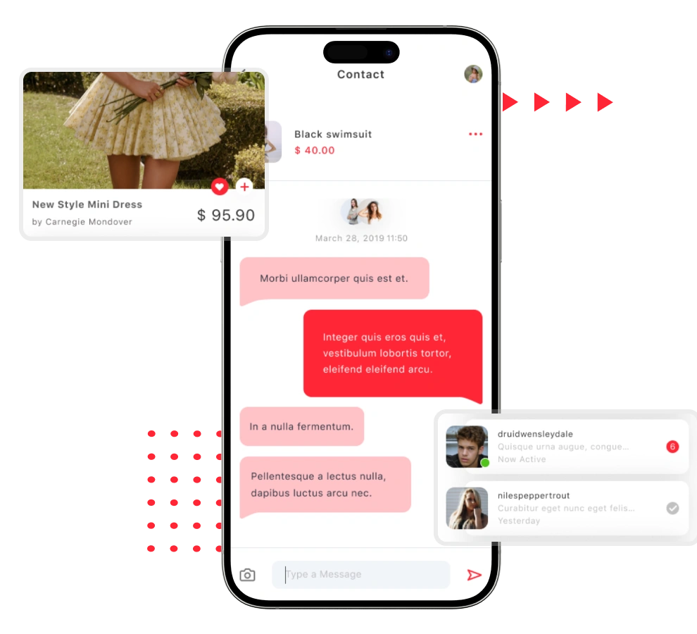 Carousell clone in-app messaging and product overview features