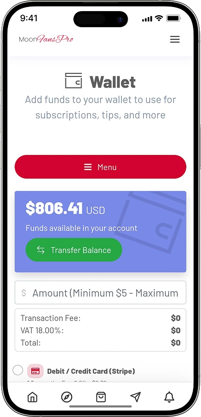 Content creator marketplace script in-app wallet screen