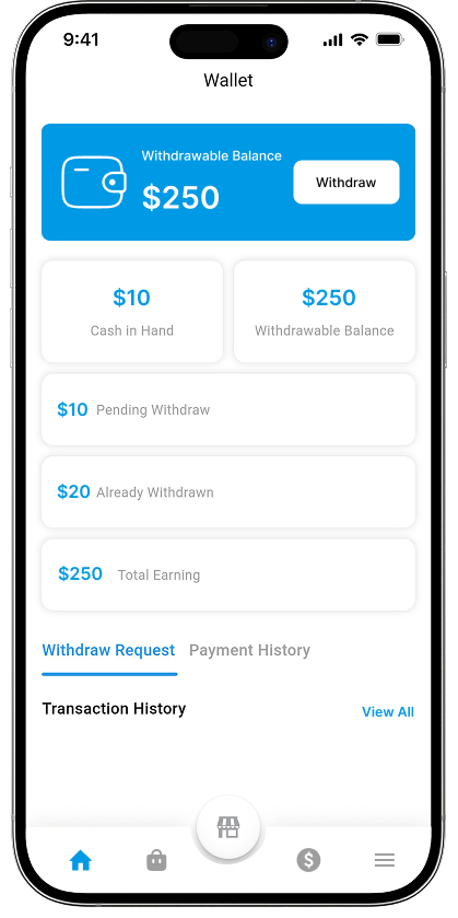 Favor clone in-app wallet screen