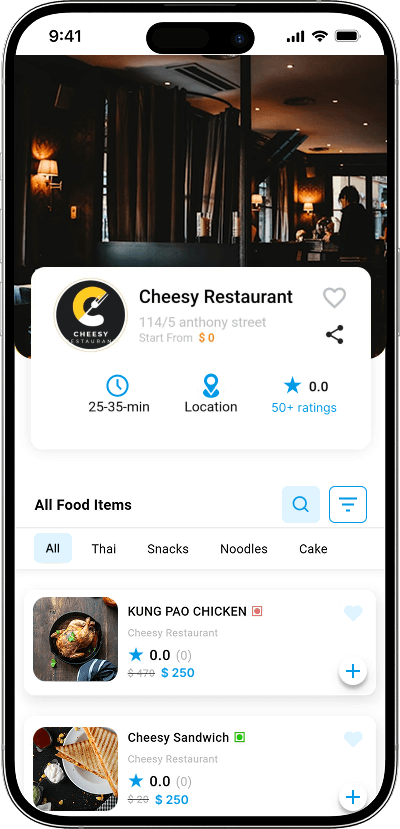 Favor clone restaurant menu screen