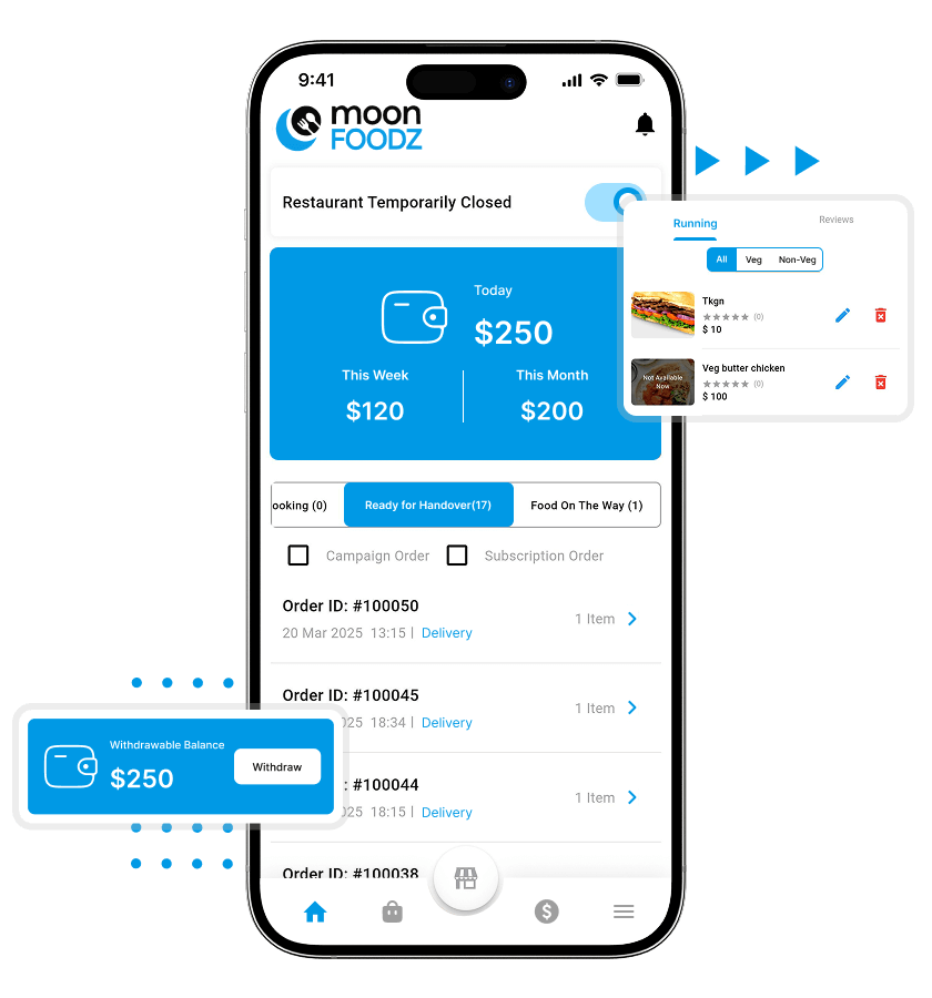 Favor clone restaurant revenue dashboard and running orders features