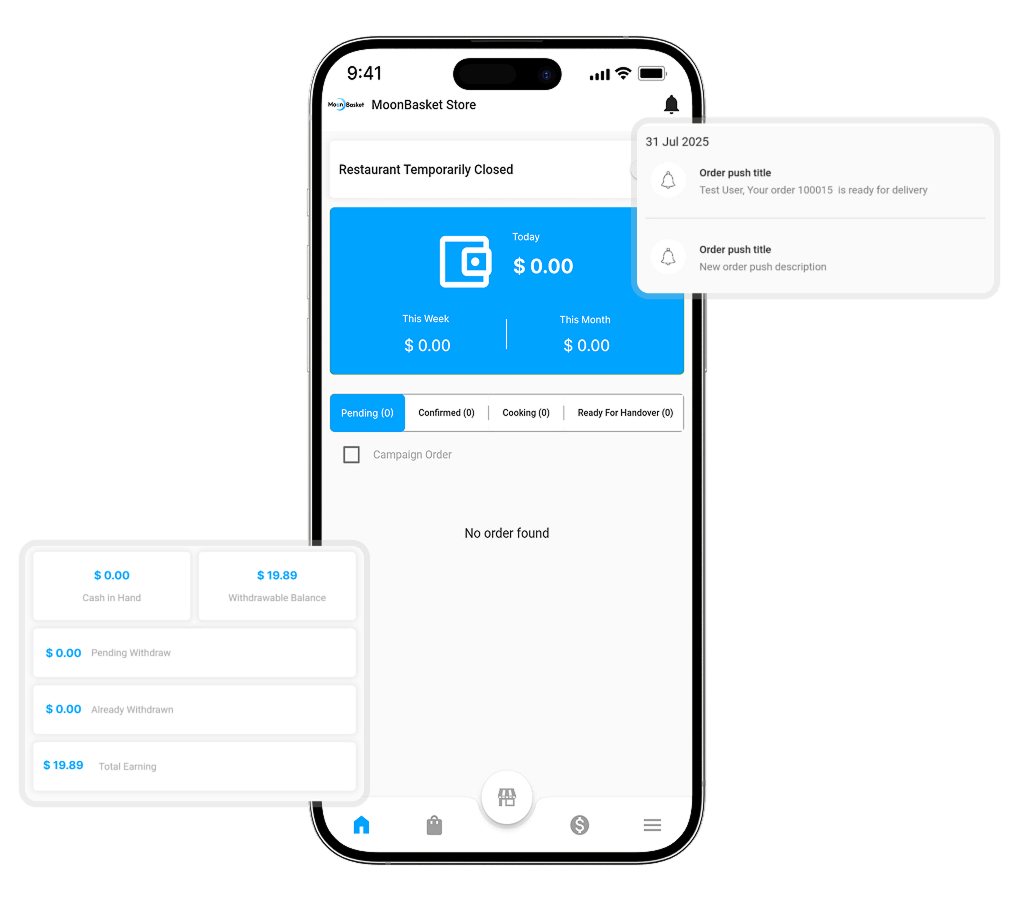 Gopuff clone store transaction report, and new order alert features