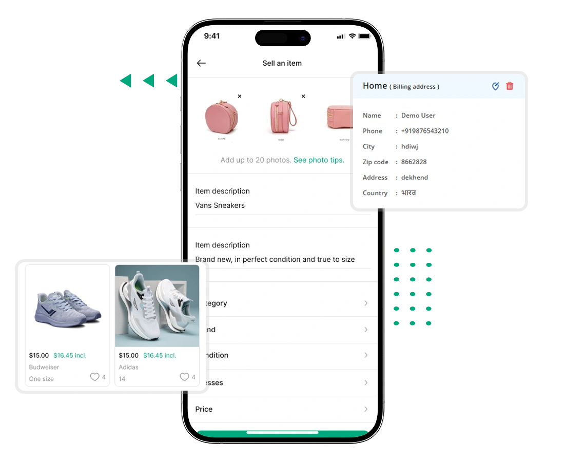 Offerup clone easy selling and billing address features