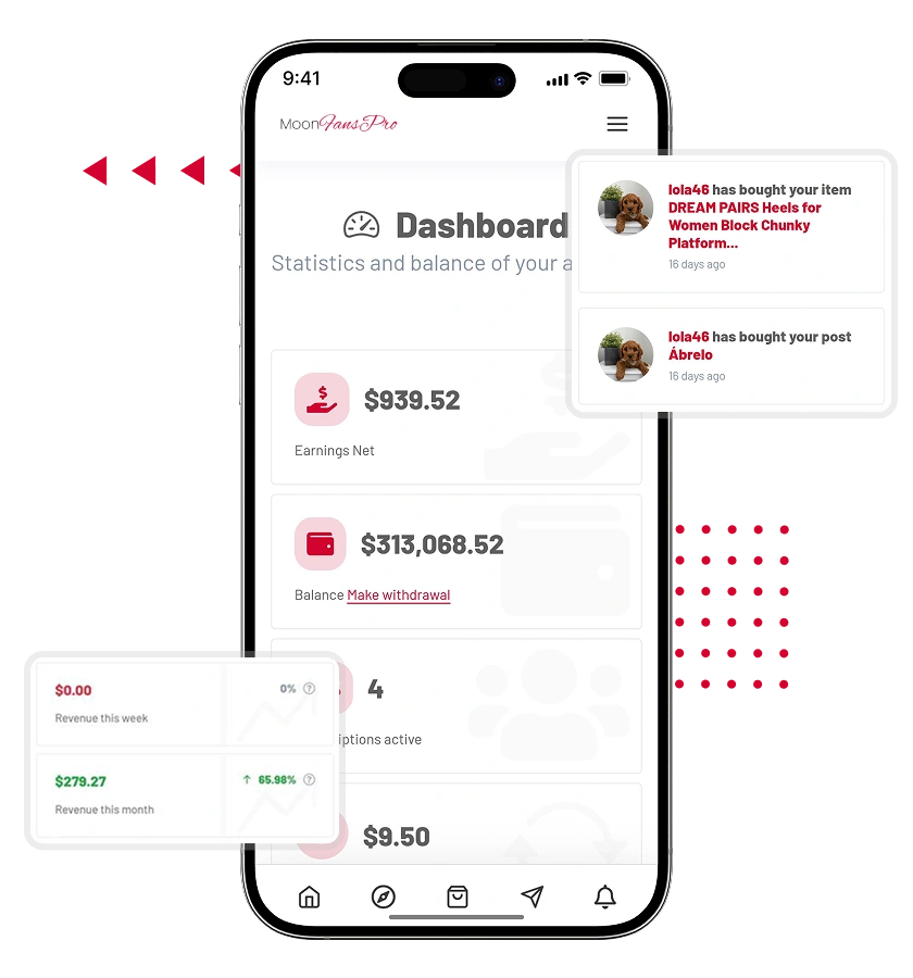 creator marketplace script creator dashboard, real-time notification, and transaction record features