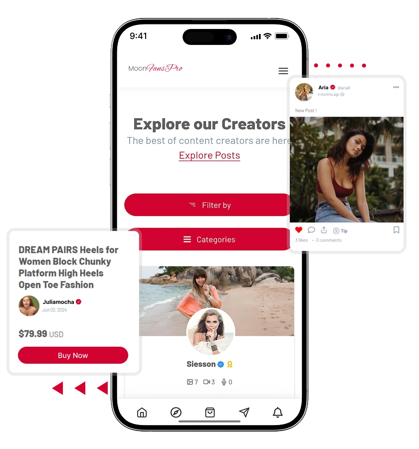 creator marketplace script trending creators, posts, premium content with a set price features
