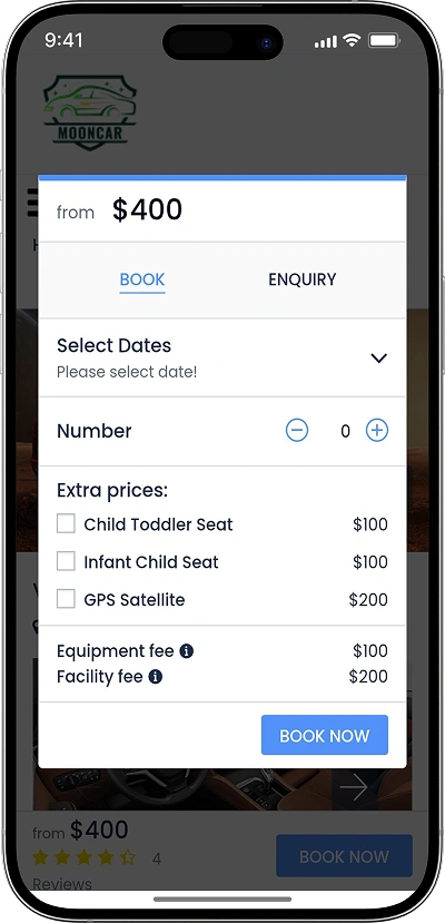 Car rental script billing screen
