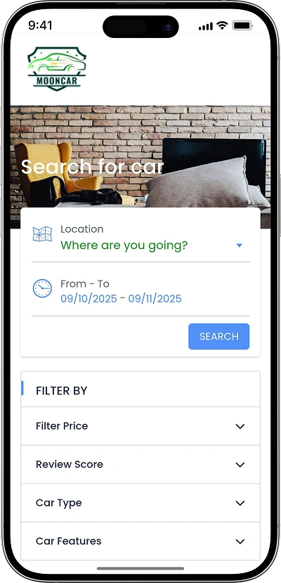 Car rental script search filters screen
