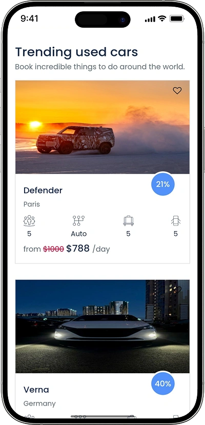 Car rental script trending cars screen