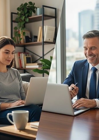 Freelancer and client discussing project via freelance marketplace platforms