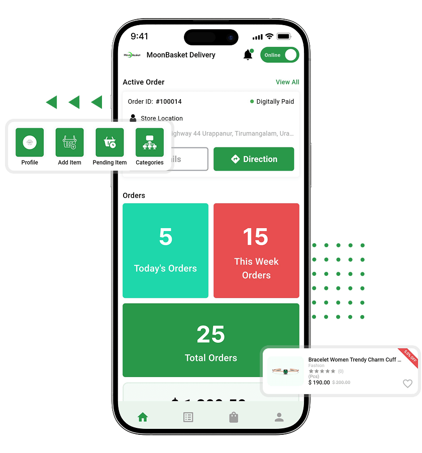 Grocery delivery script dashboard and item overview
