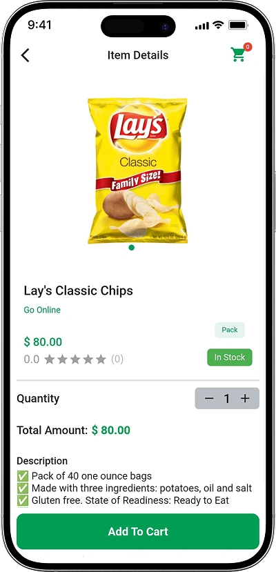 Grocery delivery script item details screen