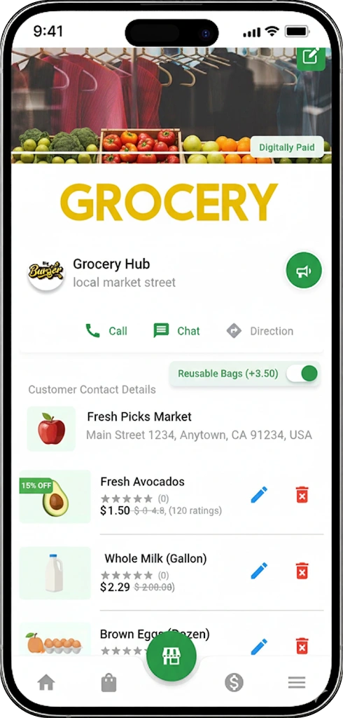 Grocery delivery script item listing screen