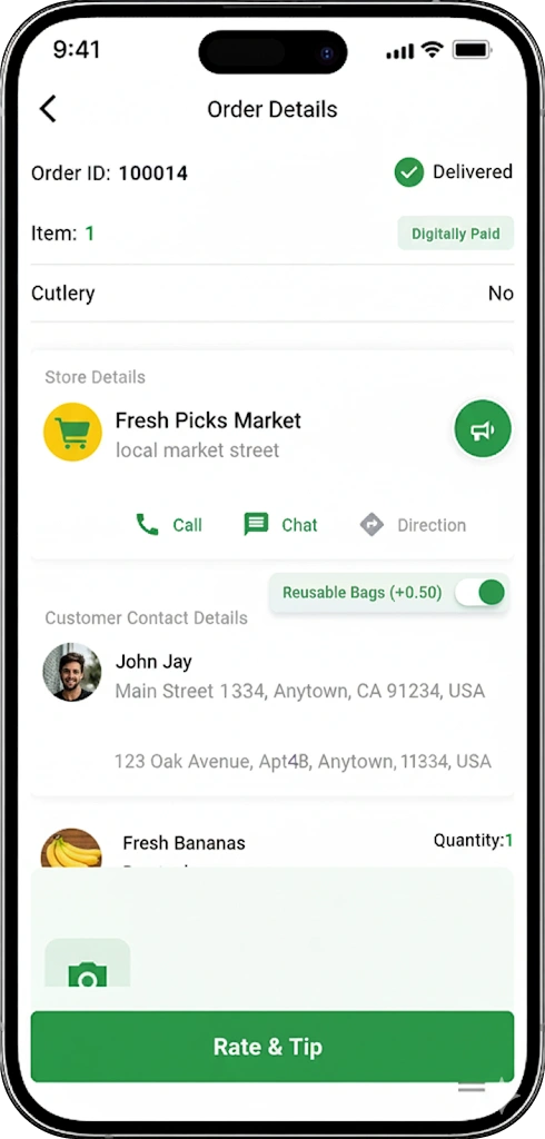 Grocery delivery script order details screen