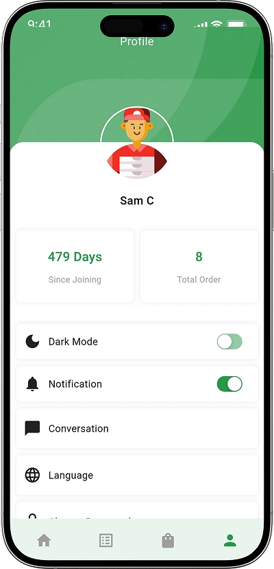 Grocery delivery script user profile screen