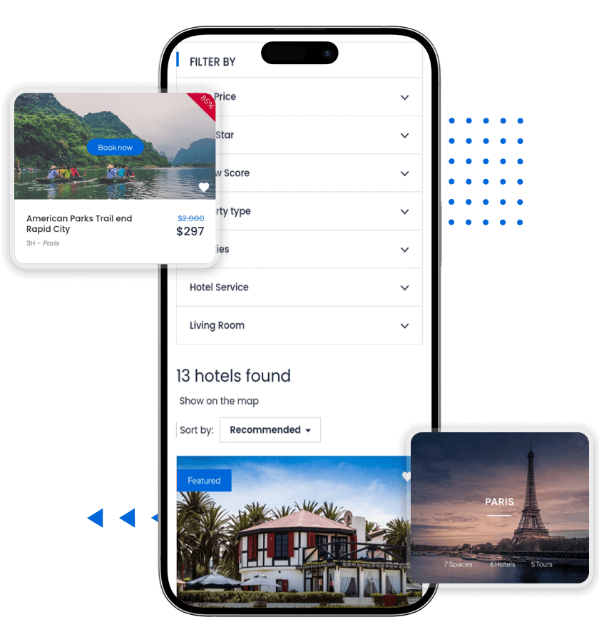HomeAway clone search filters and exclusive experience booking features