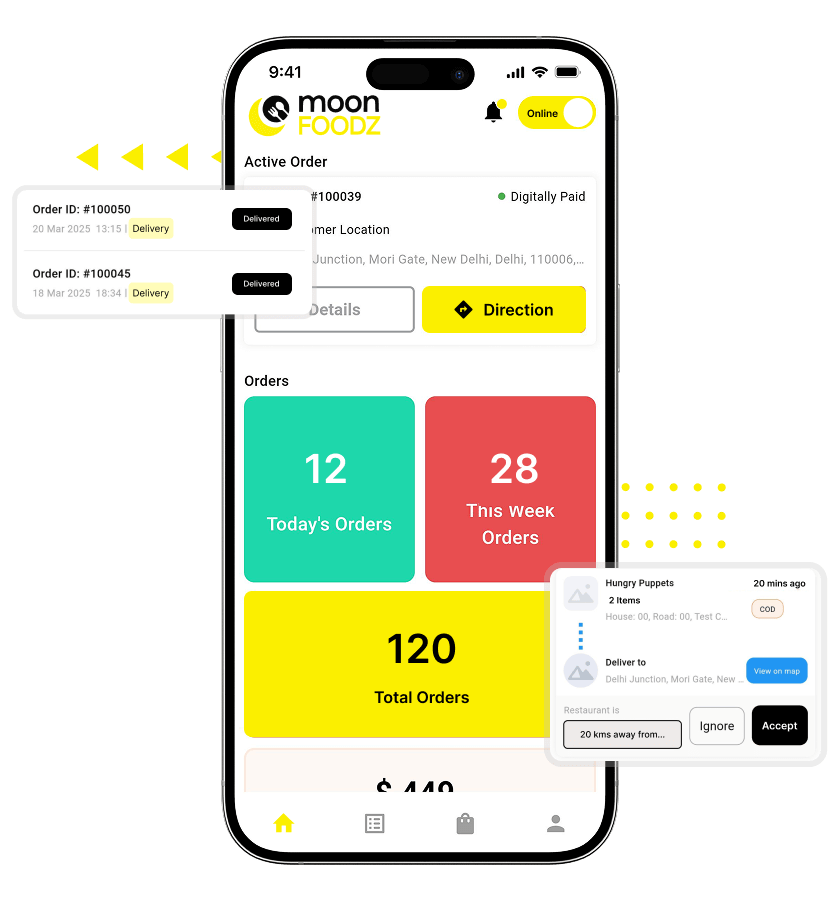 HungerStation clone dashboard and accept or reject order features